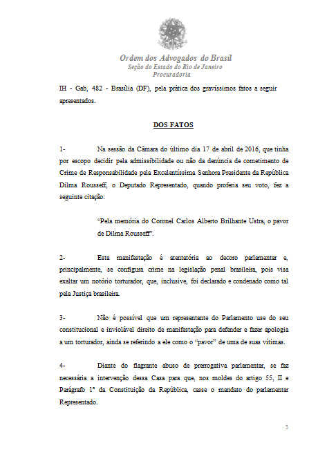 Foto: Detalhe do documento enviado à Câmara| Clique para ampliar