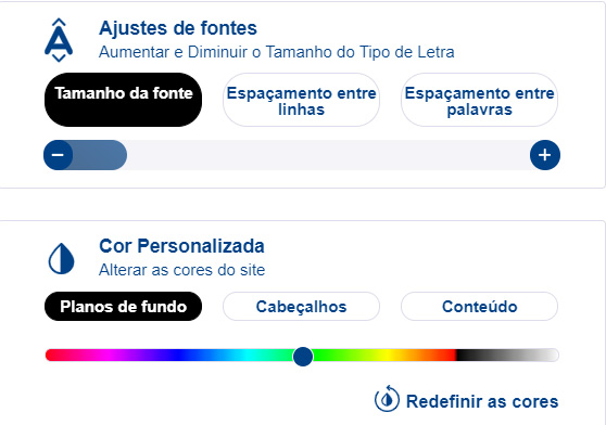 Personalização de fontes, parágrafo e cores, além de outros elementos, permitem que usuários obtenham mais conforto na navegação